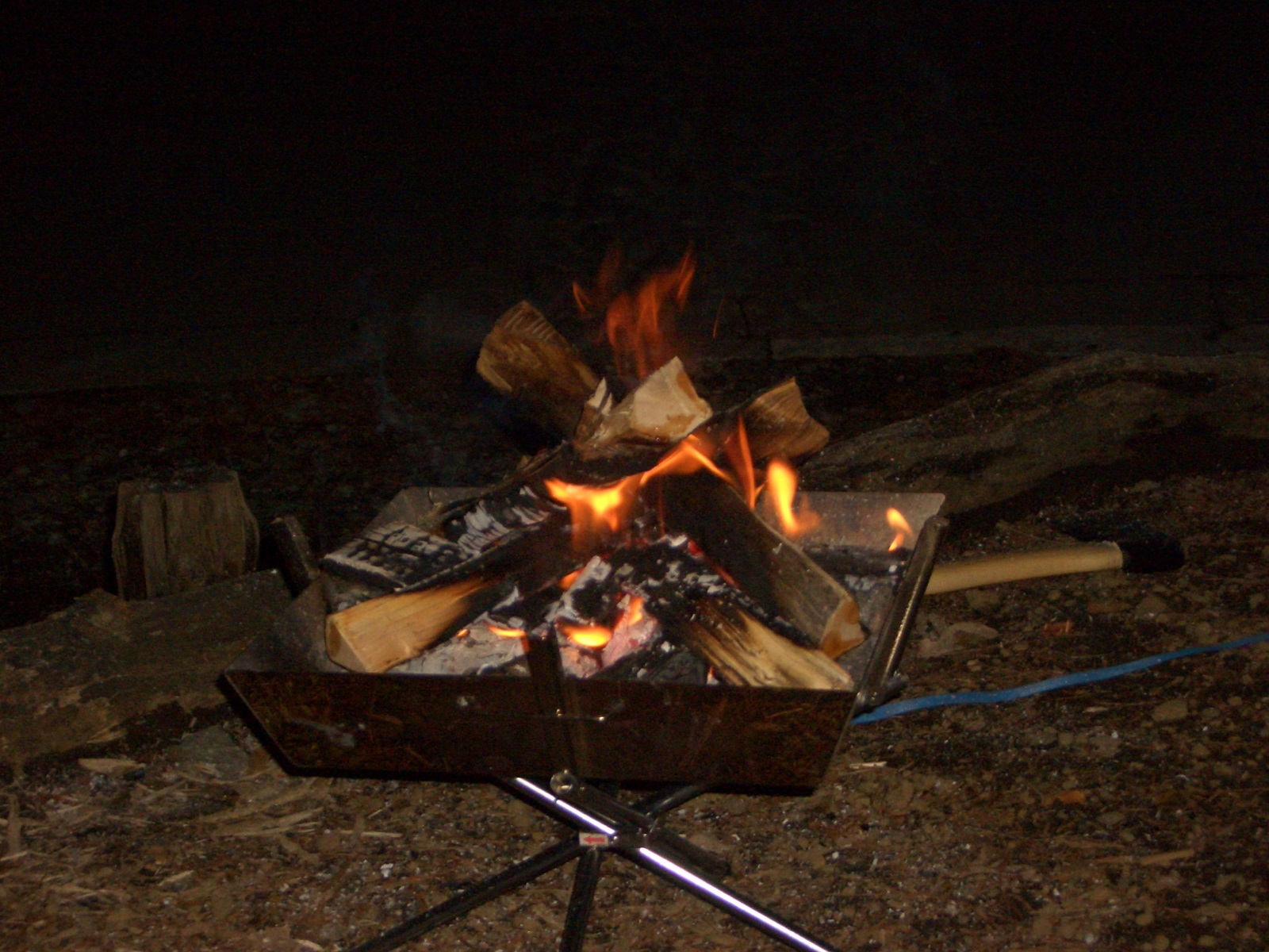 A small campfire at night